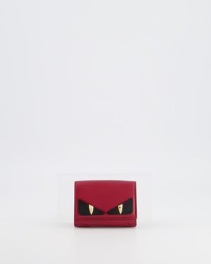 Fendi Red "Bag Bugs" Trifold Leather Wallet with Gold Hardware
