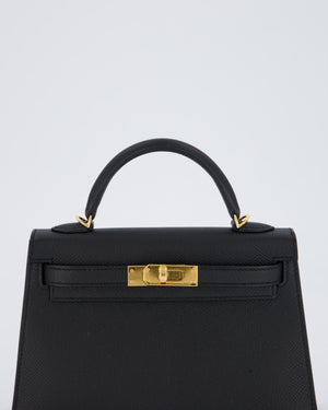Hermès Mini Kelly II Bag in Noir Epsom Leather with Gold Hardware