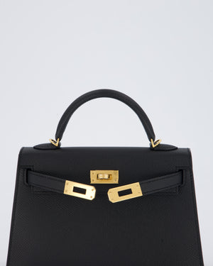 Hermès Mini Kelly II Bag in Noir Epsom Leather with Gold Hardware