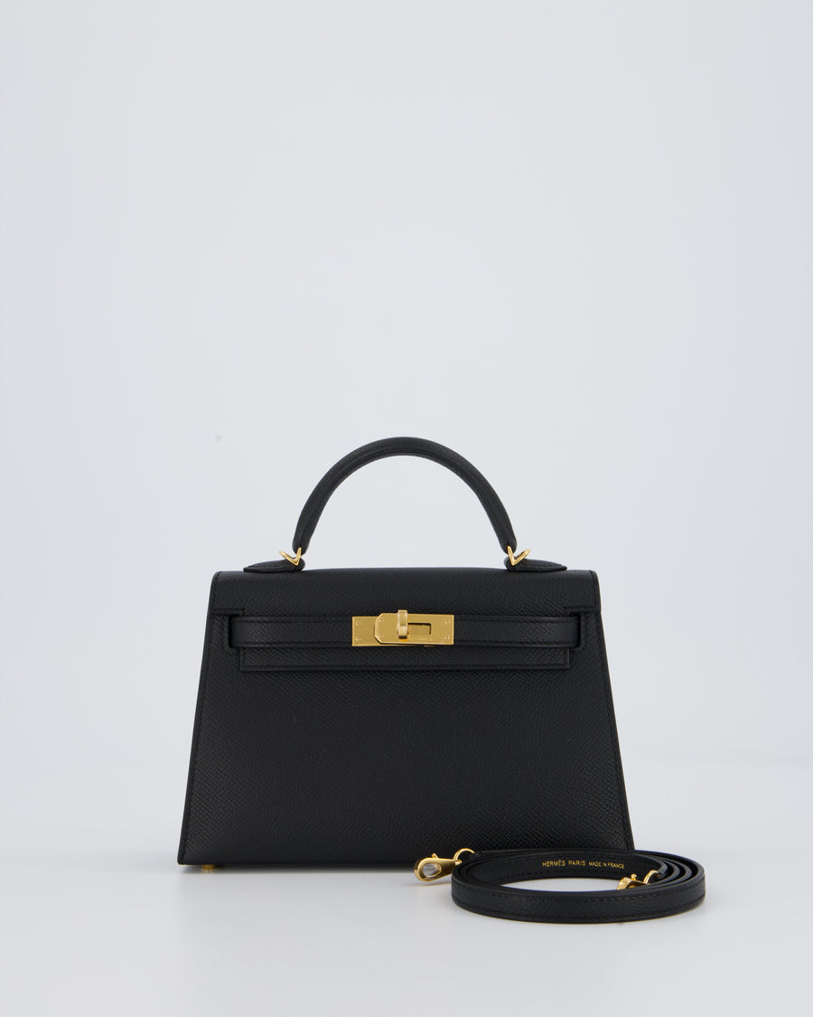 Hermès Mini Kelly II Bag in Noir Epsom Leather with Gold Hardware