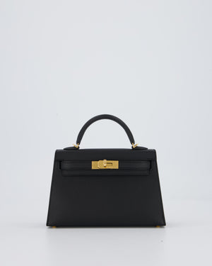 Hermès Mini Kelly II Bag in Noir Epsom Leather with Gold Hardware