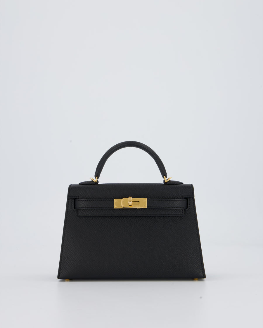 Hermès Mini Kelly II Bag in Noir Epsom Leather with Gold Hardware