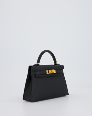 Hermès Mini Kelly II Bag in Noir Epsom Leather with Gold Hardware