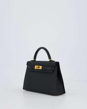 Hermès Mini Kelly II Bag in Noir Epsom Leather with Gold Hardware