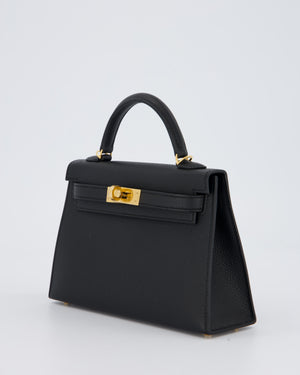 Hermès Mini Kelly II Bag in Noir Epsom Leather with Gold Hardware