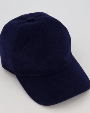 Loro Piana Navy Cashmere Cap With Plaque Logo Detail On The Side Size XXL