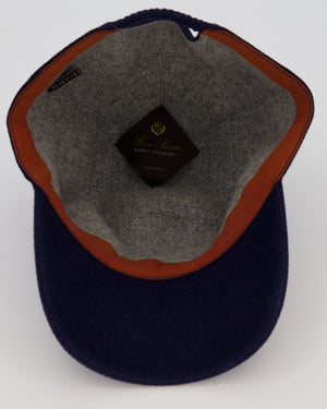 Loro Piana Navy Cashmere Cap With Plaque Logo Detail On The Side Size XXL