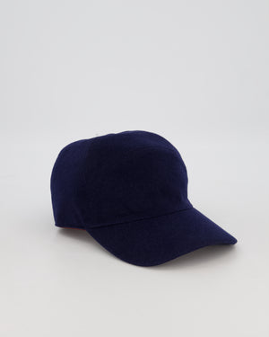 Loro Piana Navy Cashmere Cap With Plaque Logo Detail On The Side Size XXL