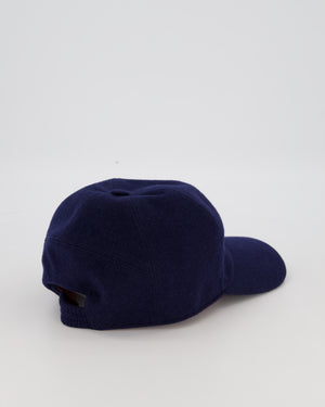 Loro Piana Navy Cashmere Cap With Plaque Logo Detail On The Side Size XXL