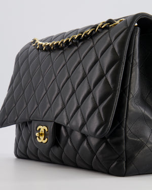 Chanel Black Maxi Single Flap Bag in Black Lambskin Leather with Gold Hardware