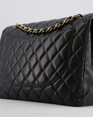 Chanel Black Maxi Single Flap Bag in Black Lambskin Leather with Gold Hardware