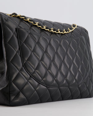Chanel Black Maxi Single Flap Bag in Black Lambskin Leather with Gold Hardware