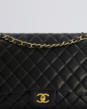 Chanel Black Maxi Single Flap Bag in Black Lambskin Leather with Gold Hardware