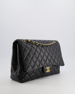 Chanel Black Maxi Single Flap Bag in Black Lambskin Leather with Gold Hardware