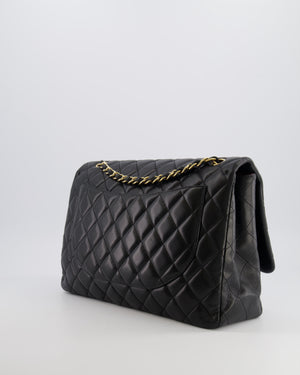 Chanel Black Maxi Single Flap Bag in Black Lambskin Leather with Gold Hardware