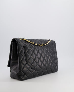 Chanel Black Maxi Single Flap Bag in Black Lambskin Leather with Gold Hardware