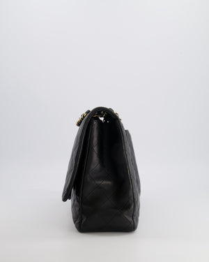 Chanel Black Maxi Single Flap Bag in Black Lambskin Leather with Gold Hardware