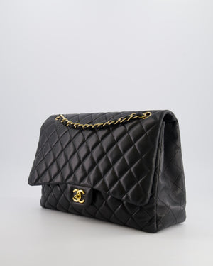 Chanel Black Maxi Single Flap Bag in Black Lambskin Leather with Gold Hardware