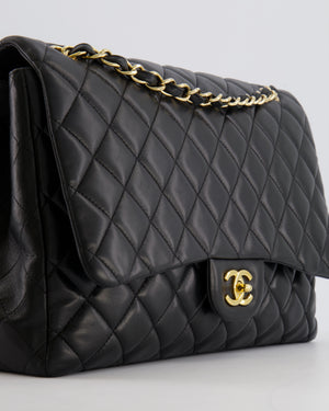 Chanel Black Maxi Single Flap Bag in Black Lambskin Leather with Gold Hardware