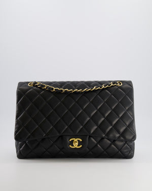 Chanel Black Maxi Single Flap Bag in Black Lambskin Leather with Gold Hardware