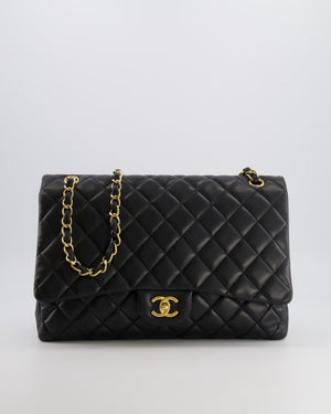 Chanel Black Maxi Single Flap Bag in Black Lambskin Leather with Gold Hardware