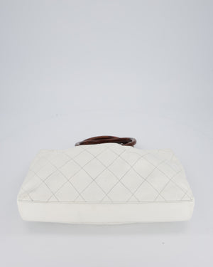 Chanel White Vintage Tote Bag in Quilted Lambskin with Tortoise Effect Resin Handles