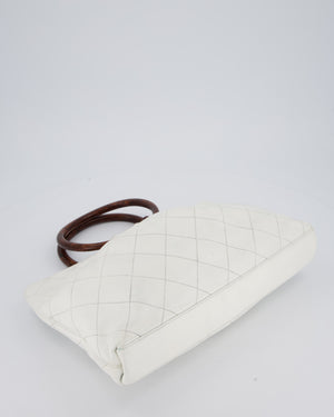 Chanel White Vintage Tote Bag in Quilted Lambskin with Tortoise Effect Resin Handles