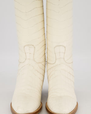 Hermès Brown and White Matte Niloticus Crocodile Himalaya Jumping Riding Boots in Crocodile with Palladium Hardware Size EU 38.5 RRP £45,000