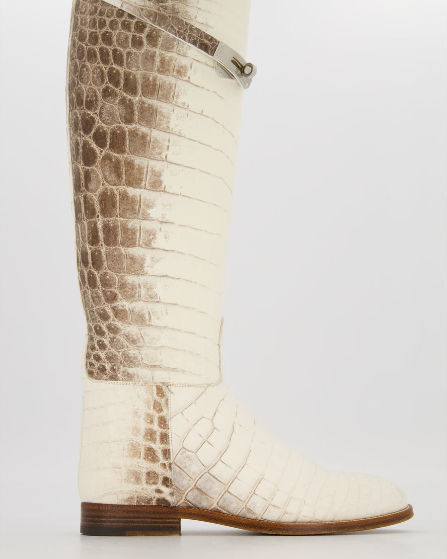 Hermès Brown and White Matte Niloticus Crocodile Himalaya Jumping Riding Boots in Crocodile with Palladium Hardware Size EU 38.5 RRP £45,000