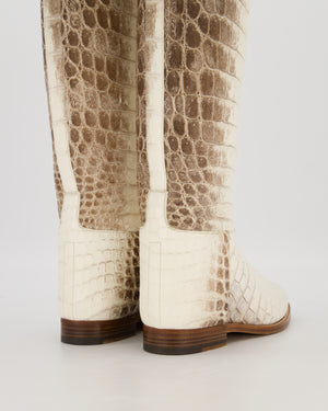 Hermès Brown and White Matte Niloticus Crocodile Himalaya Jumping Riding Boots in Crocodile with Palladium Hardware Size EU 38.5 RRP £45,000