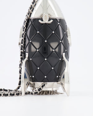 *COLLECTOR'S PIECE* Chanel FW17 Runway Black Plexiglass Rocket Ship Bag with Silver Hardware and Crystal Details
