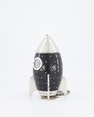 *COLLECTOR'S PIECE* Chanel FW17 Runway Black Plexiglass Rocket Ship Bag with Silver Hardware and Crystal Details