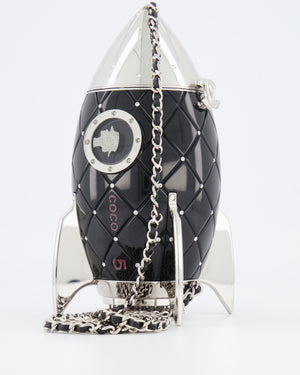 *COLLECTOR'S PIECE* Chanel FW17 Runway Black Plexiglass Rocket Ship Bag with Silver Hardware and Crystal Details