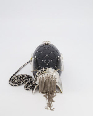 *COLLECTOR'S PIECE* Chanel FW17 Runway Black Plexiglass Rocket Ship Bag with Silver Hardware and Crystal Details