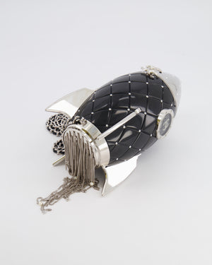 *COLLECTOR'S PIECE* Chanel FW17 Runway Black Plexiglass Rocket Ship Bag with Silver Hardware and Crystal Details