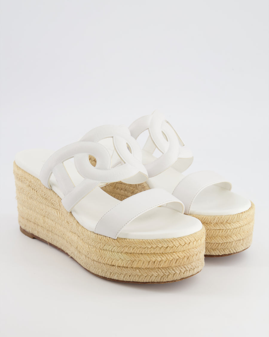 Hermès White Leather Ithea 30 Wedge Espadrilles Size EU 38 RRP £690