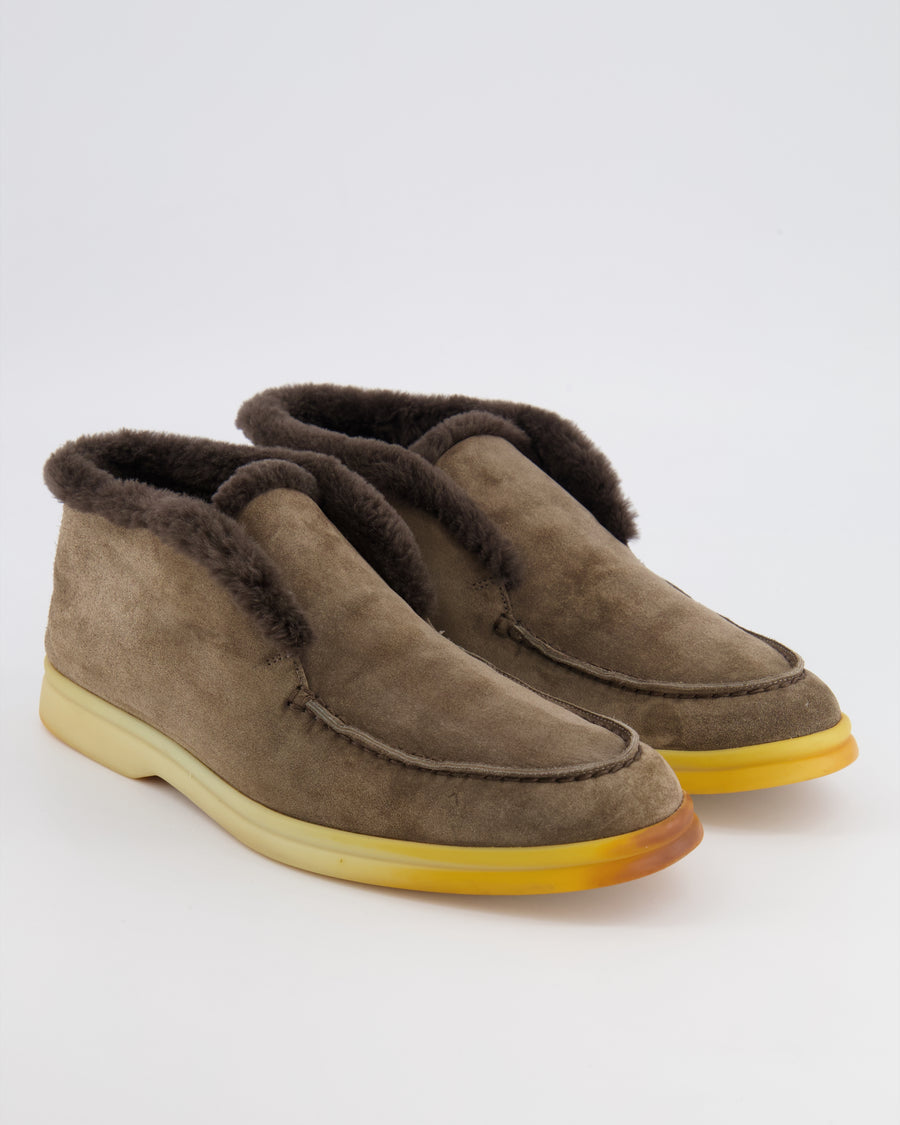 Loro Piana Brown Open Walk Ankle Boots in Suede with Fur Lining Size EU 38 RRP £2,200