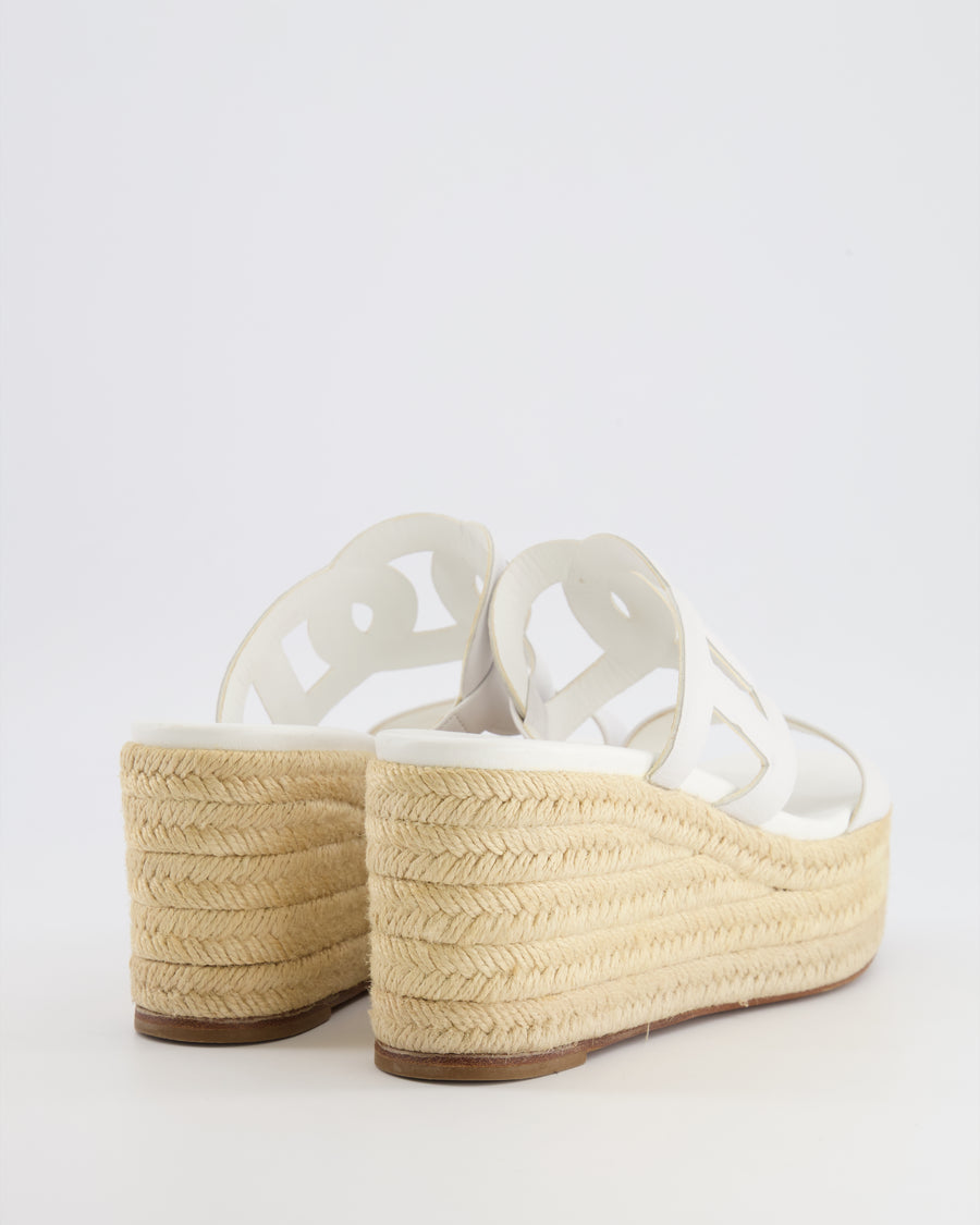 Hermès White Leather Ithea 30 Wedge Espadrilles Size EU 38 RRP £690
