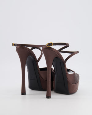 Saint Laurent Brown Satin Liberat Heeled Platform Sandals Size EU 38 RRP £870