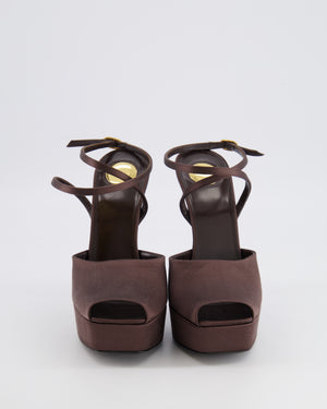Saint Laurent Brown Satin Liberat Heeled Platform Sandals Size EU 38 RRP £870