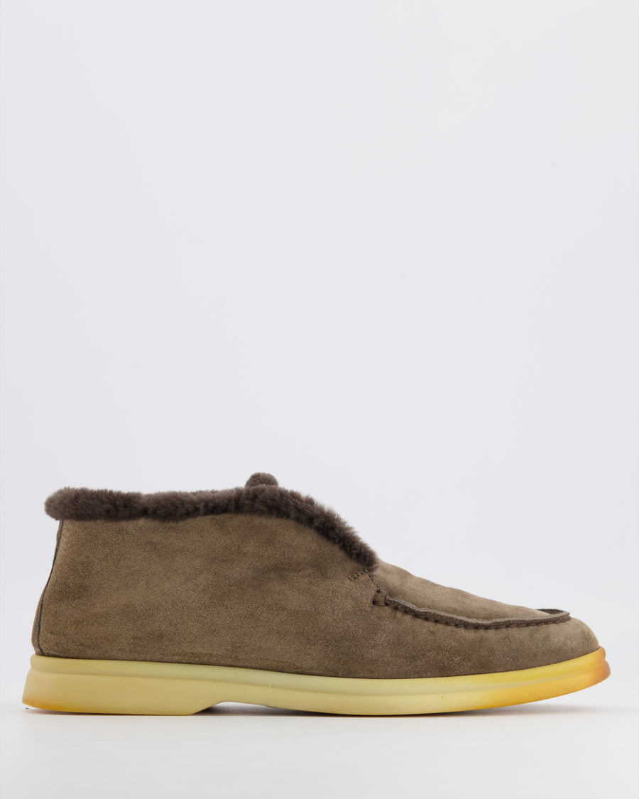 Loro Piana Brown Open Walk Ankle Boots in Suede with Fur Lining Size EU 38 RRP £2,200