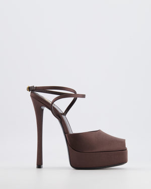Saint Laurent Brown Satin Liberat Heeled Platform Sandals Size EU 38 RRP £870