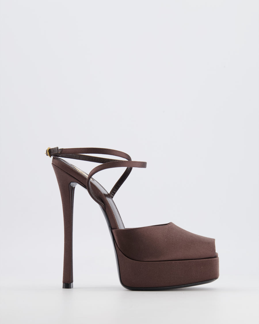 Saint Laurent Brown Satin Liberat Heeled Platform Sandals Size EU 38 RRP £870