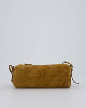 Miu Miu Beige Suede Barrel Bag with Gold Hardware