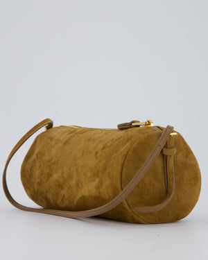 Miu Miu Beige Suede Barrel Bag with Gold Hardware