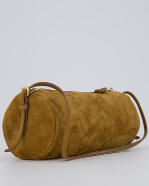 Miu Miu Beige Suede Barrel Bag with Gold Hardware