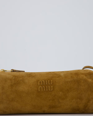 Miu Miu Beige Suede Barrel Bag with Gold Hardware