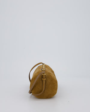 Miu Miu Beige Suede Barrel Bag with Gold Hardware