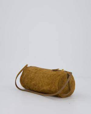 Miu Miu Beige Suede Barrel Bag with Gold Hardware