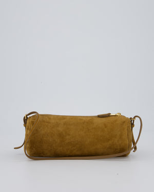 Miu Miu Beige Suede Barrel Bag with Gold Hardware